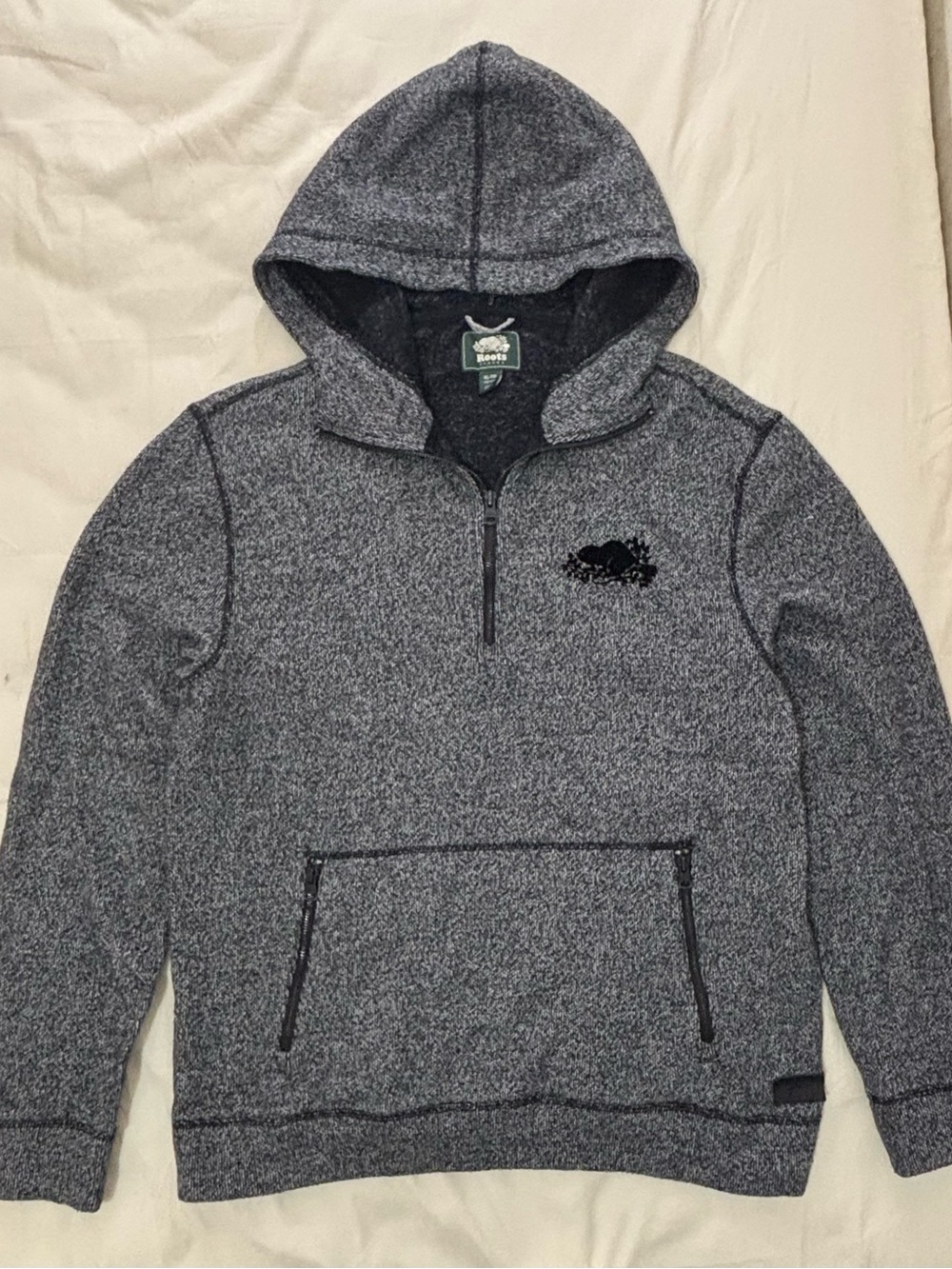 Roots Men’s Heather Gray Hooded Quarter-Zip Sweater